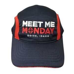 Meet Me Monday Strapback 5 Panel Hat Blue Red OSFA Boise Idaho Embroidered